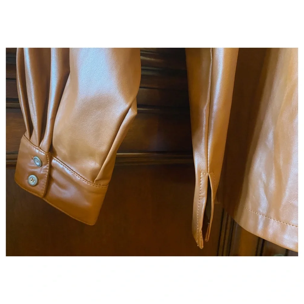 NWOT Anthropologie Faux Leather Shirt in Cedar  Size 1X - Picture 8 of 8